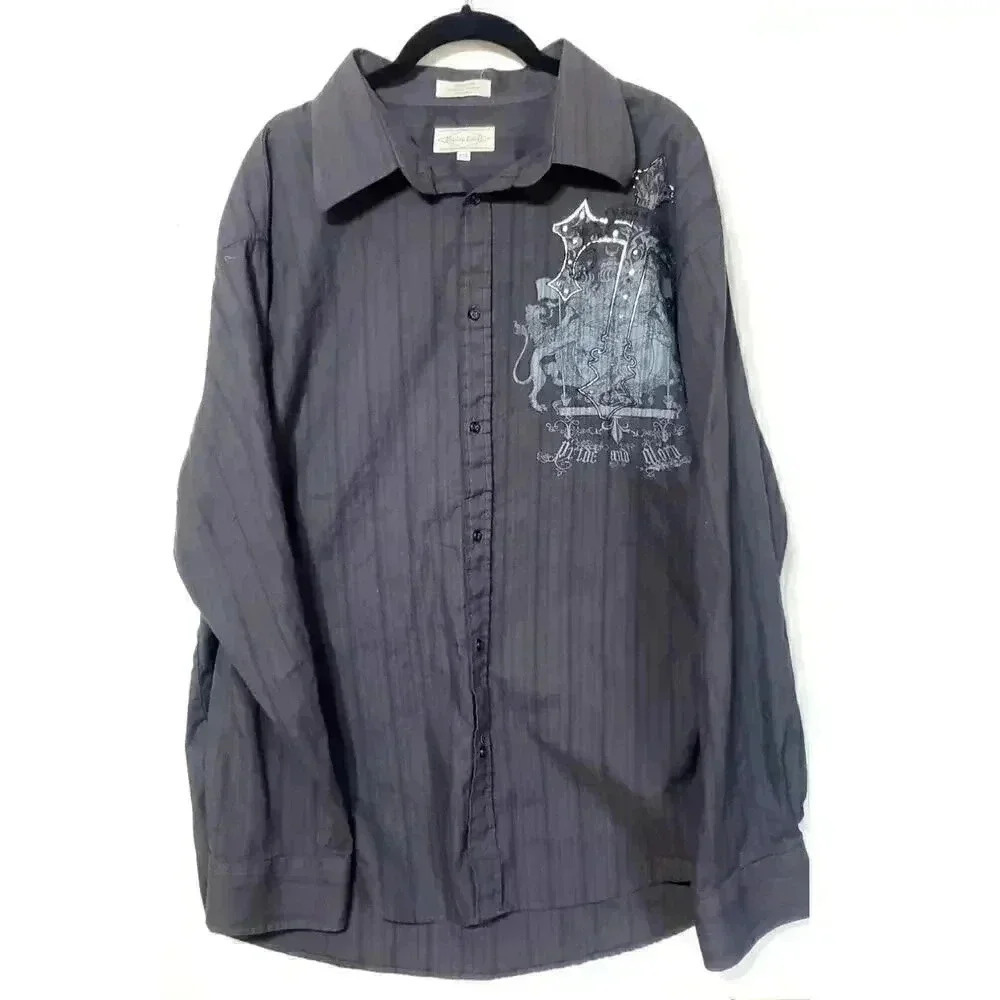 Y2k  Eighty Eight graphic button up mens size XXL Reign of Kings silver cross